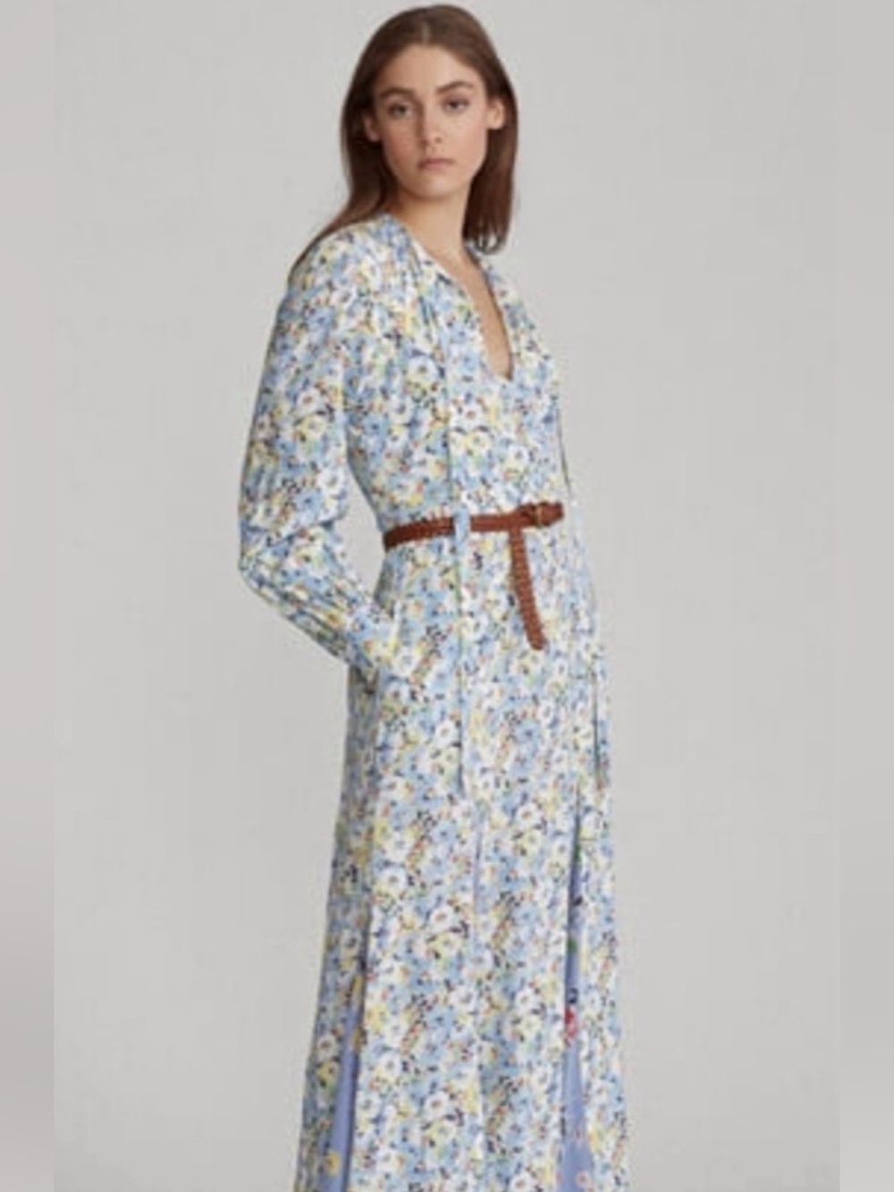 Polo Ralph Lauren Raleigh Floral Silk Long Sleeve Midi Dress Multi Print 6